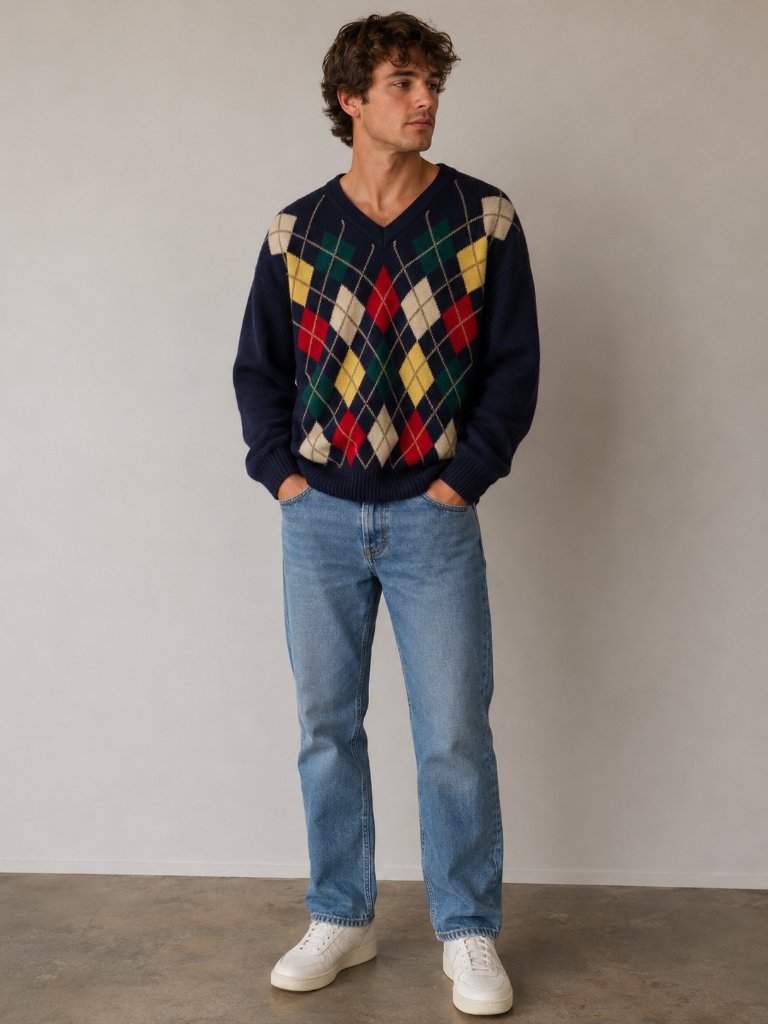 Vintage Greenwich Argyle Golf Sweater Size Large